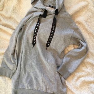 Bershka grey hoodie dress with jeweled ties